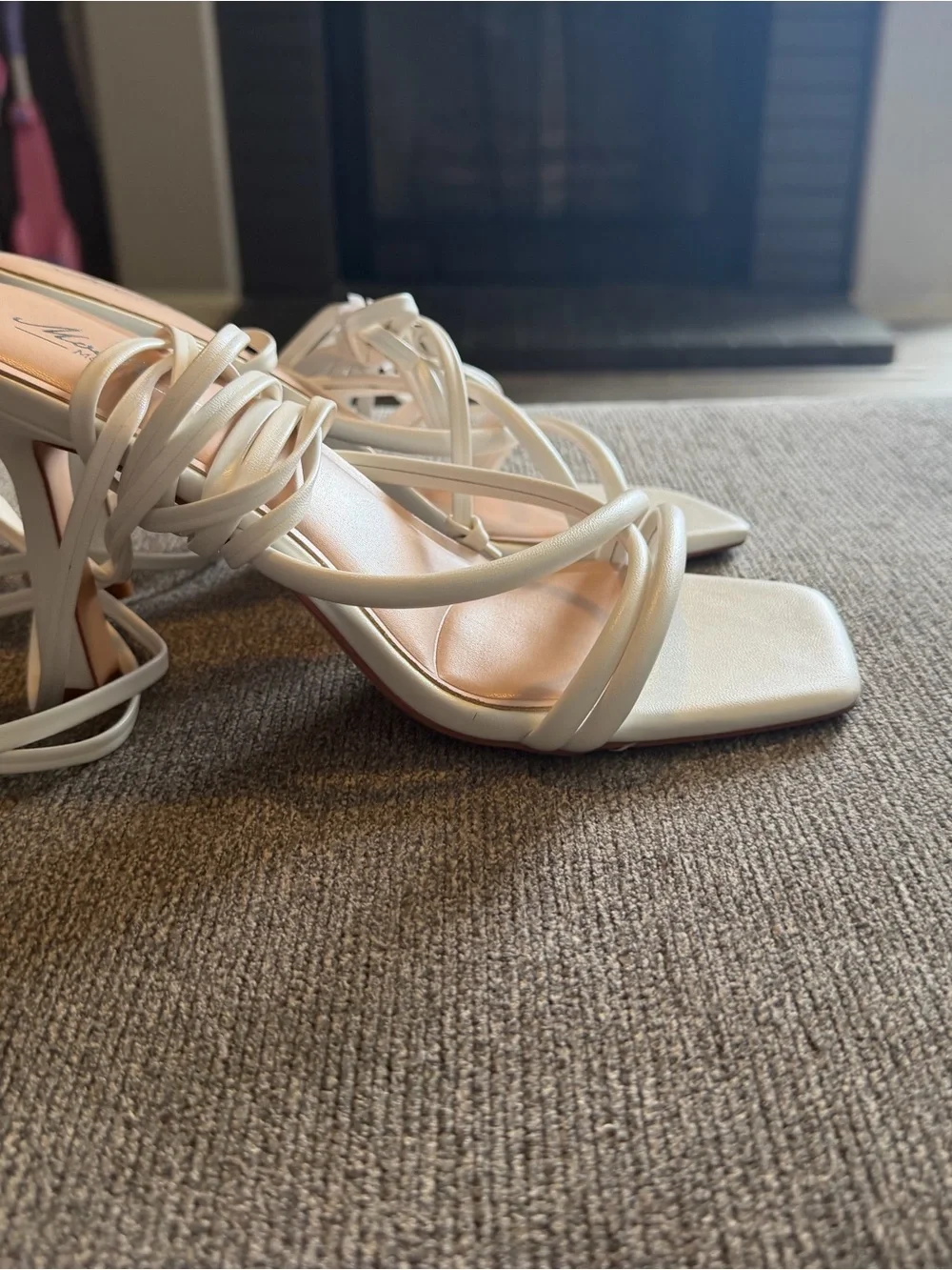 Strappy White Square-Toe Lace-Up Sandals